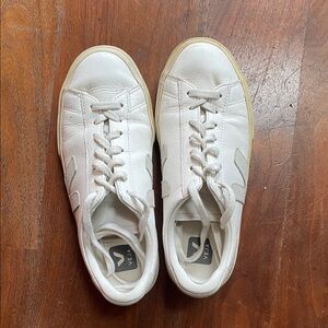 Veja White and Gray Leather Sneakers